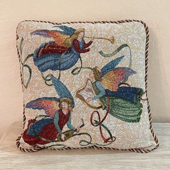 Christmas Angels Holiday Pillow Tapestry Throw Accent - Picture 1 of 3